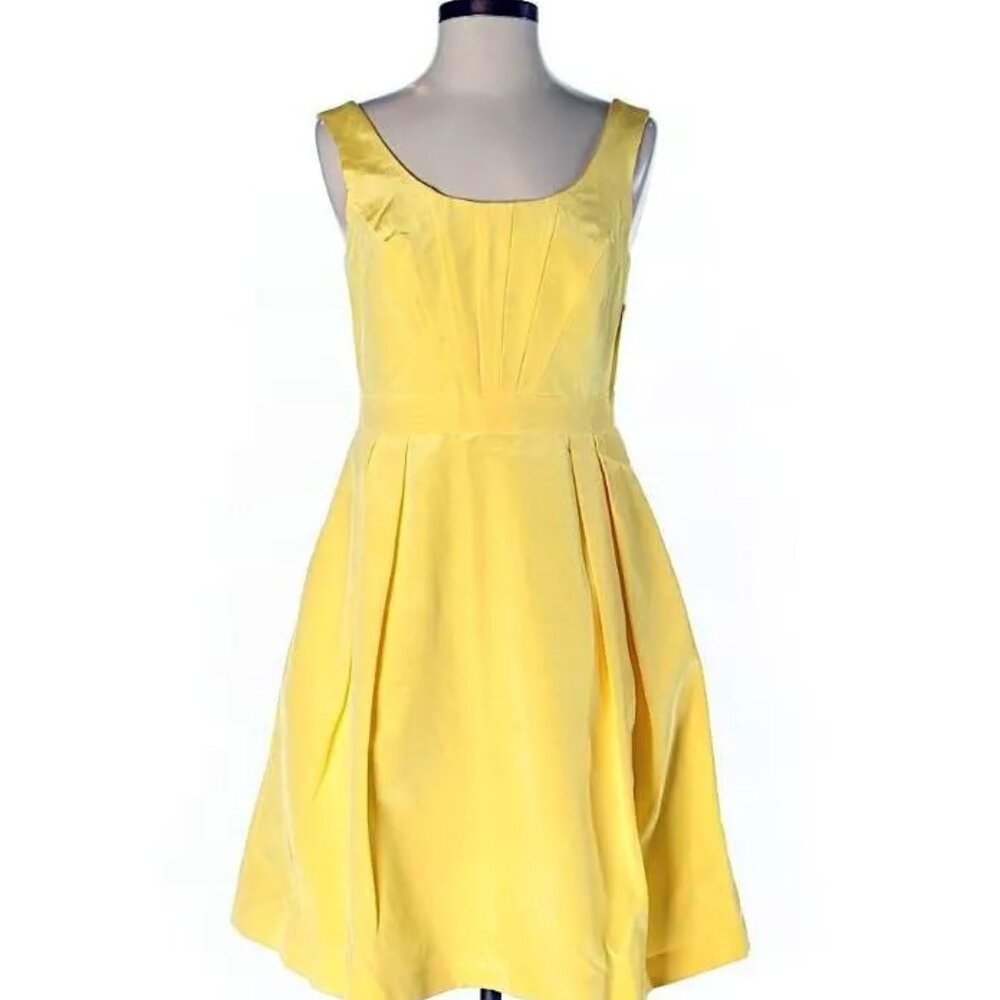 Yellow Party Dress A-Line with Pleats and Hidden Pockets Grosgrain Size 4